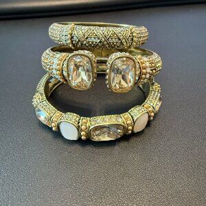 Vintage Heidi Daus Gold and Cream Swarovski Crystals – Three bangle bracelets